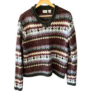 Classic Elements Women’s Sz L Vintage FairIsle Sweater Wool Blend Earth Tones